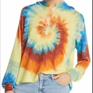 Aqua tie dye hooded long sleeve shirt